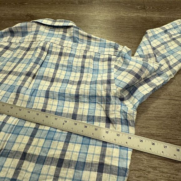 Vineyard Vines Shirt Mens Large Blue Plaid Murray 100% Linen Button Up Costal - Picture 8 of 8